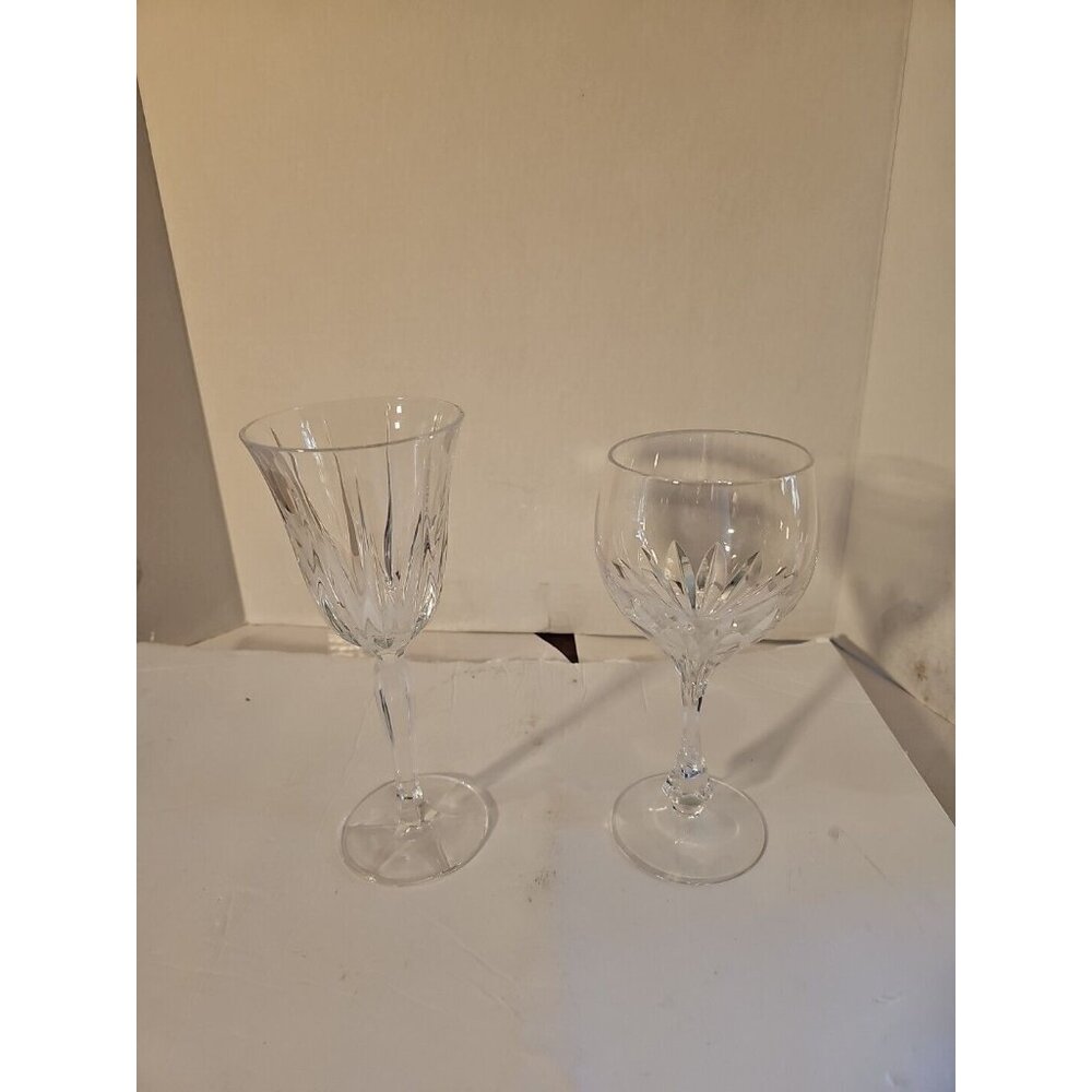 Crystal Wine glass unique cut vertical lines Beautiful Royal‎ Tudor ?  Lot Of 2